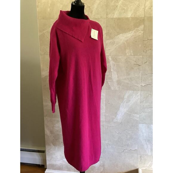 VTG 80s Fuchsia Lambswool Angora Sweater Dress - M, Holiday Soap Opera Glam, NWT - Picture 3 of 11